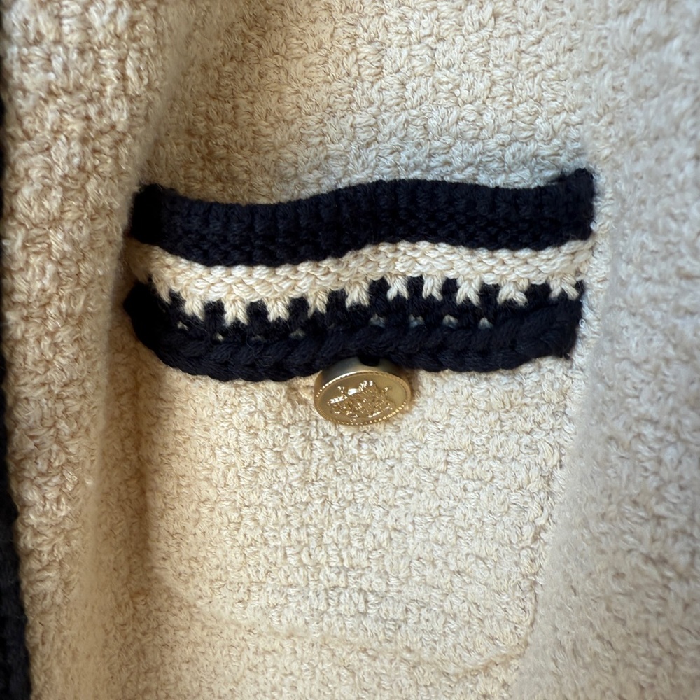 J. Crew Cream Bouclé Cardigan with Black Trim - Picture 5 of 5